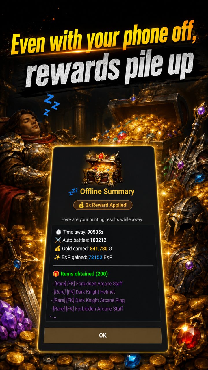 Offline rewards pile up while you're away