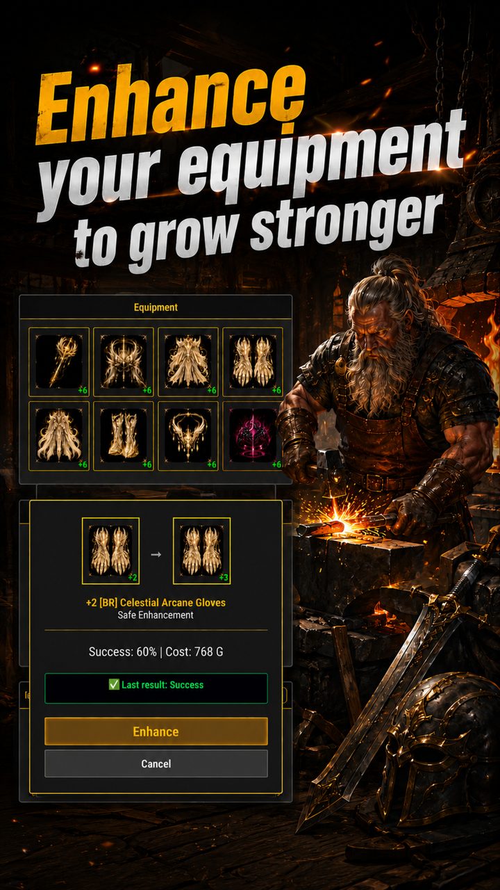 Enhance your equipment to grow stronger